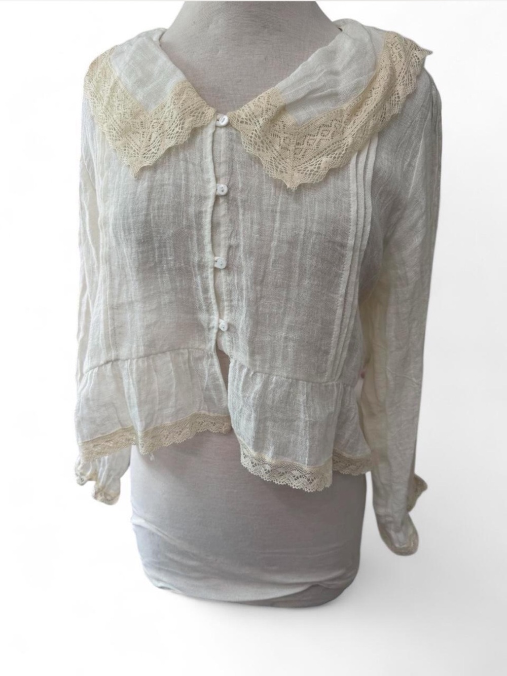 ZARA ROMANTIC LACE TRIM BLOUSE ZW COLLECTION  ECRU - SIZE L